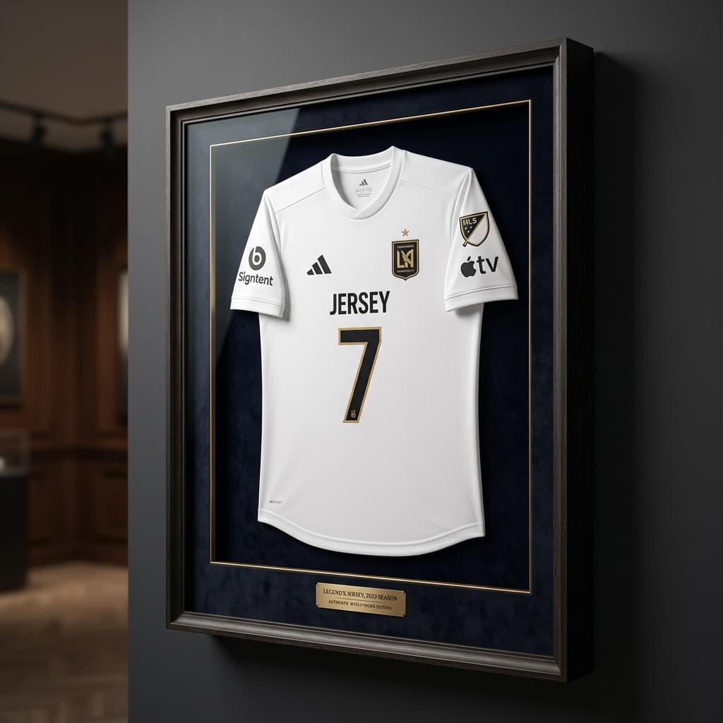 Camisa esportiva emoldurada em moldura caixa com vidro