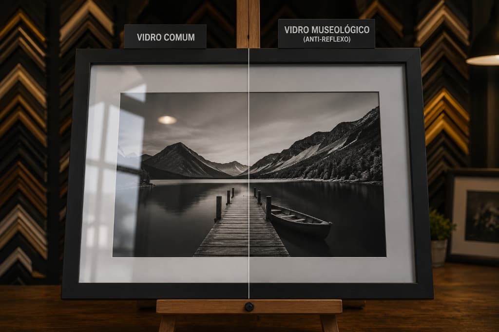 Comparativo entre Vidro Comum e Vidro Museológico Anti-Reflexo